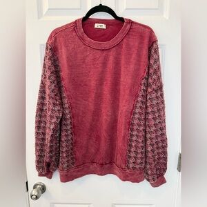 NWT Women’s J. Her Magenta Mineral Washed Tweed Daisy Long Sleeve Sweatshirt M